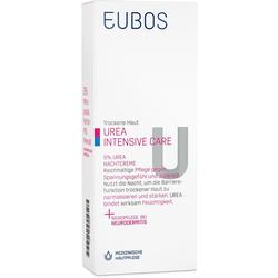 Weiße Verpackung einer Urea-Nachtcreme für trockene Haut von Eubos.