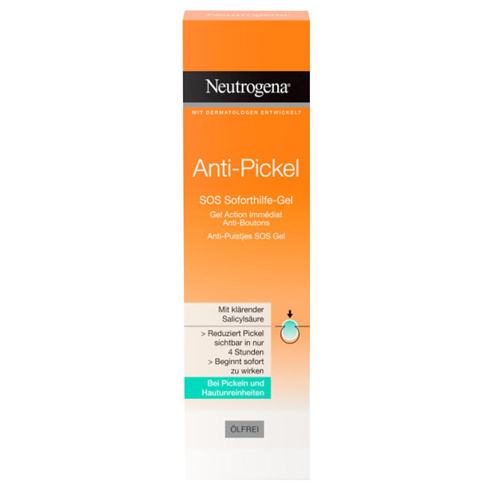 Orange-weiße Packung von Neutrogena Anti-Pickel SOS Soforthilfe-Gel.