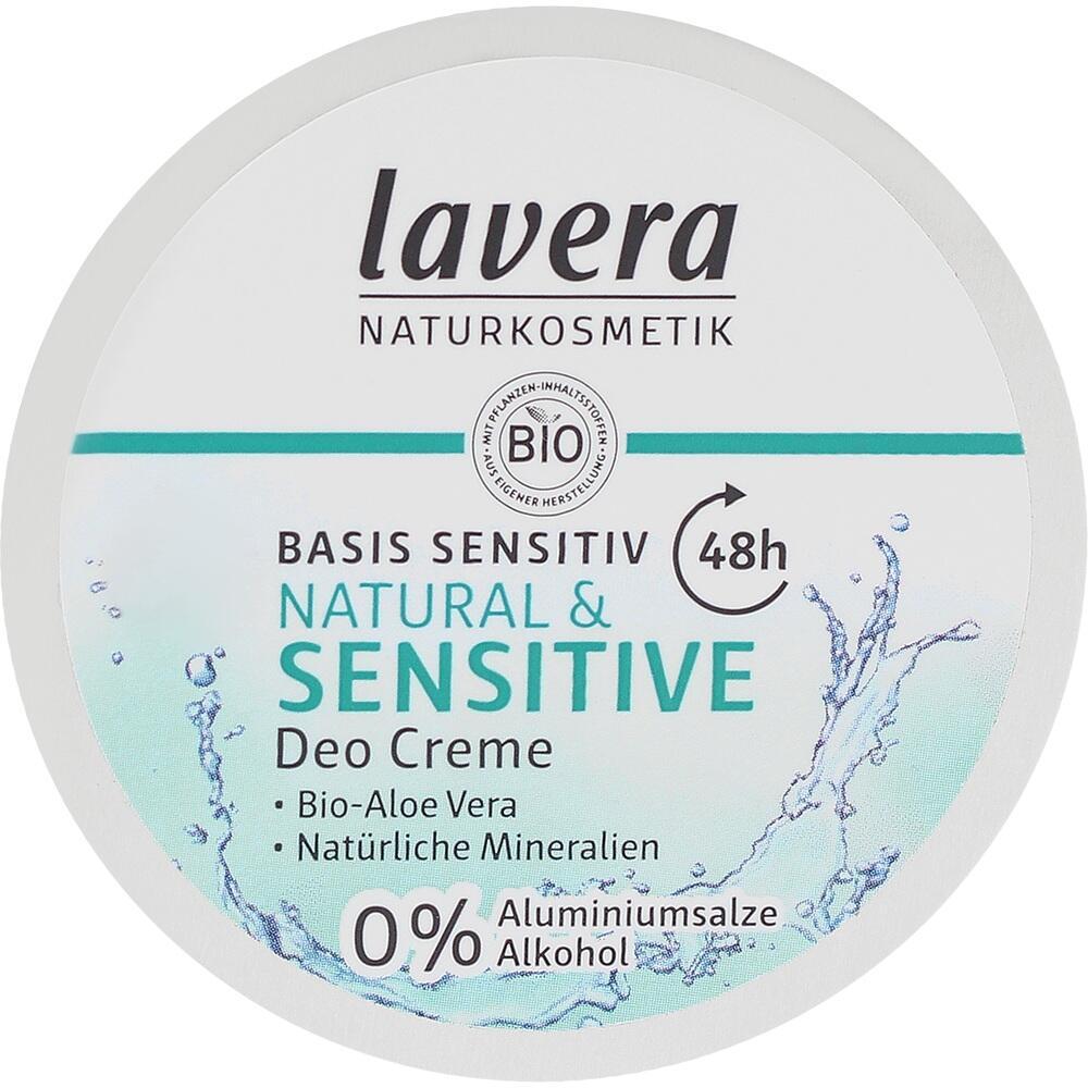 Runde Deo-Creme-Dose von Lavera mit blauem Wasserdesign.
